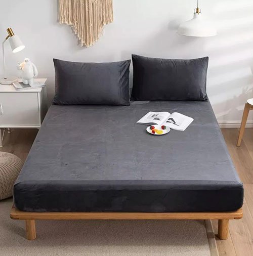 Premium Velvet Fitted Bed Sheet Grey image 0