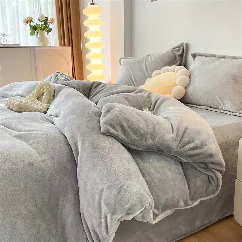 Velvet Reversible Duvet Cover Set - Grey image 1