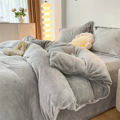 Velvet Reversible Duvet Cover Set - Grey image 1