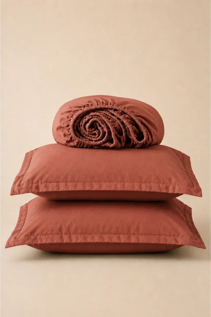 TERRACOTTA SOLID COTTON FITTED BEDSHEET - 3PCS image 0
