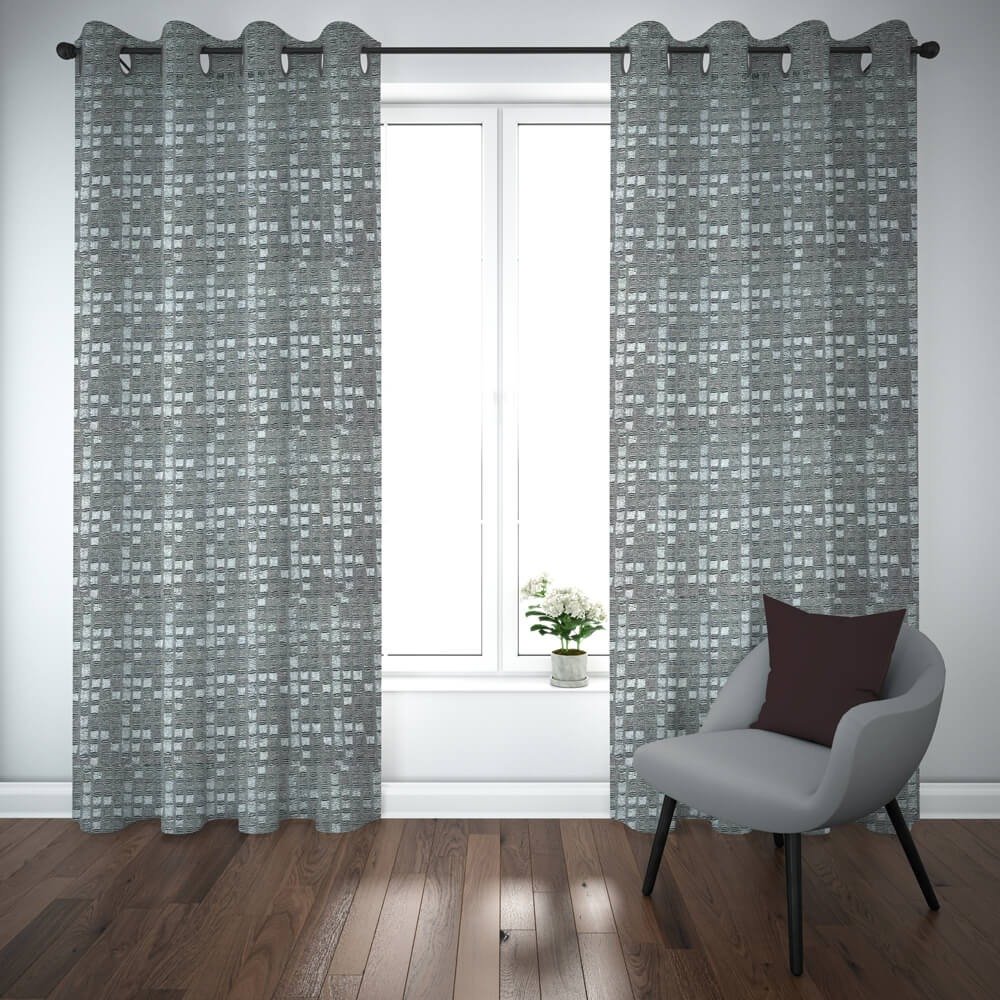 Export self dotted jacquard curtains Grey ( 2 Curtains Set ) image 1