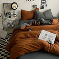 Cotton Reversible Duvet Cover Set - Rust Brown & Grey image 0
