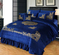 Luxury Embossed Velvet Bridal Bed Set Navy Blue ( 9 PCS ) image 0