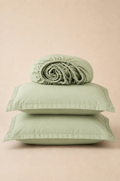 PISTACHIO GREEN SOLID COTTON FITTED BEDSHEET - 3PCS image 0
