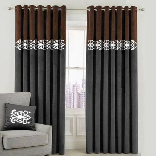 BROWN & DARK GREY DOUBLE TONE VELVET CURTAINS - SET OF 2 PANELS image 0