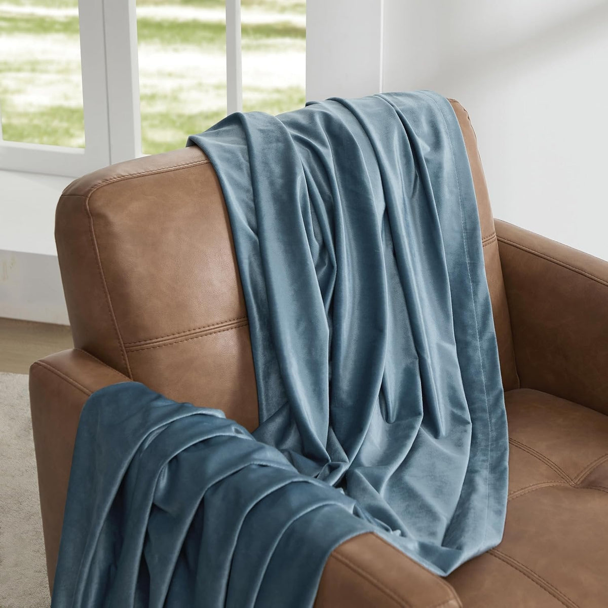 Premium Velvet Blackout Curtains Stone Blue ( 2 Curtains Set ) image 2