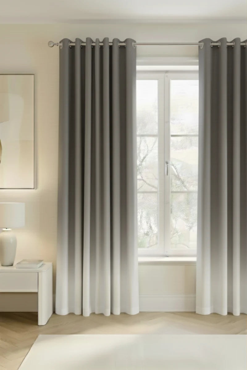 LIGHT GREY FROSTED OMBRE VELVET CURTAINS – SET OF 2 PANELS image 0