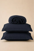 MIDNIGHT NAVY SOLID COTTON FITTED BEDSHEET - 3PCS image 0