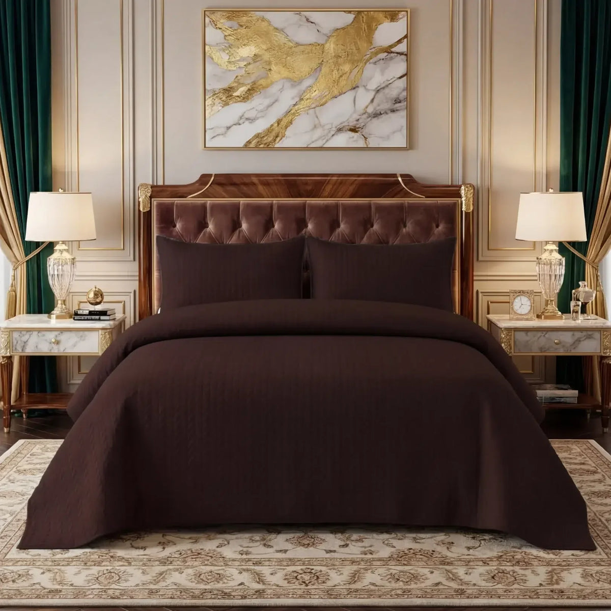 Chocolate Brown BedSpread Set - 3Pcs image 0