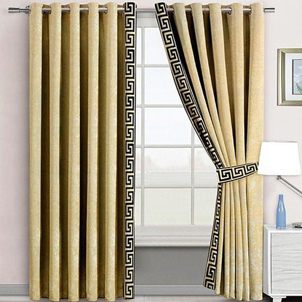 SKIN & BLACK SIDE BORDER VELVET CURTAINS - SET OF 2 PANELS image 0