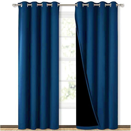 SELF JACQUARD BLACKOUT CURTAINS - ROYAL BLUE image 0