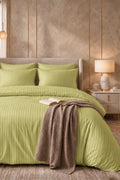 PISTACHIO GREEN SATIN STRIPE DUVET COVER SET - 6PCS image 0