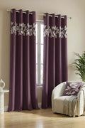 PLUM FLORAL VINE VELVET CURTAINS - SET OF 2 PANELS image 0
