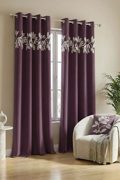 PLUM FLORAL VINE VELVET CURTAINS - SET OF 2 PANELS image 0