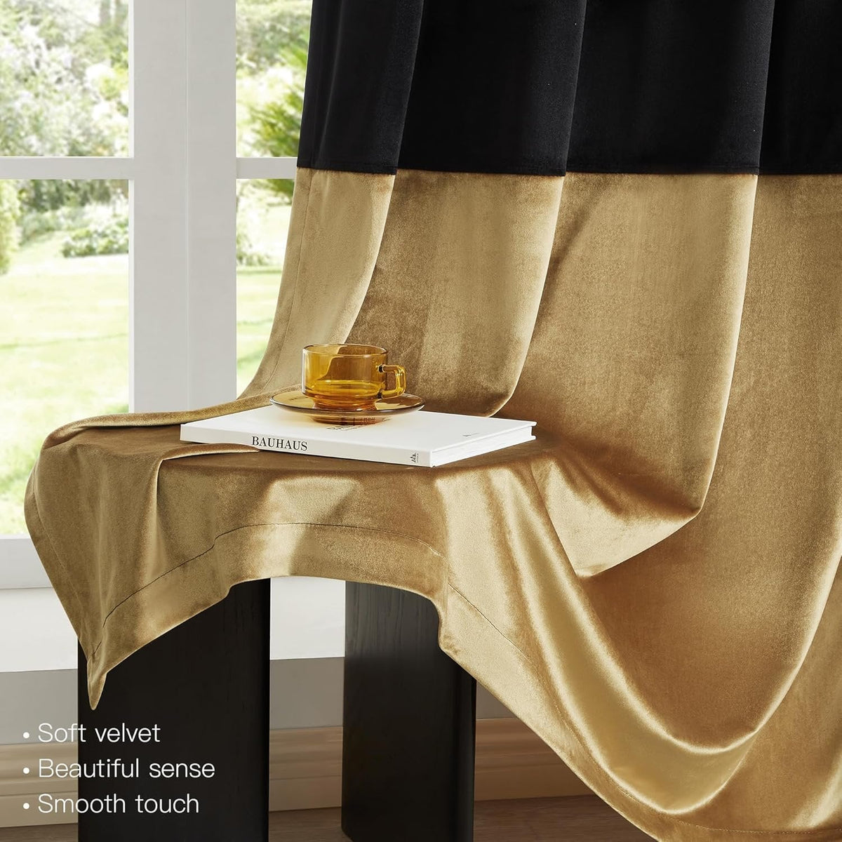 Premium Velvet Blackout Curtains Black & Gold ( 2 Curtains Set ) image 1