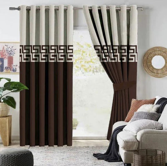 OFF WHITE & BROWN DOUBLE TONE VELVET CURTAINS - SET OF 2 PANELS image 0