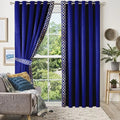 ROYAL BLUE & WHITE SIDE BORDER VELVET CURTAINS - SET OF 2 PANELS image 0