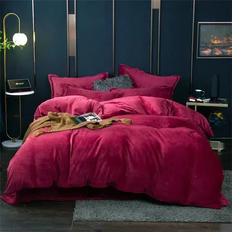 Velvet Reversible Duvet Cover Set - Maroon image 0