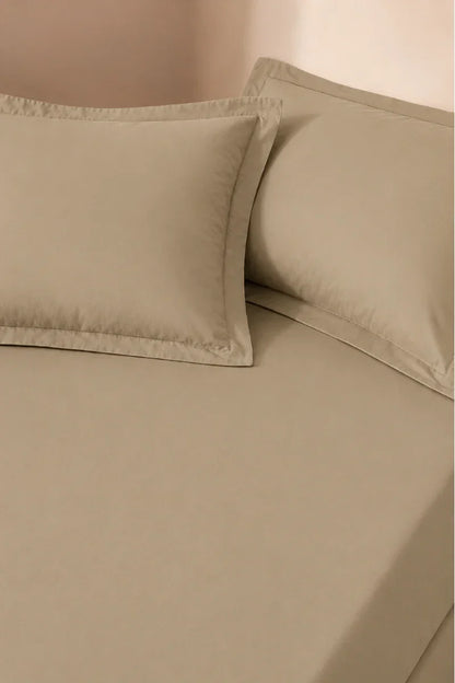 TAUPE SOLID COTTON FITTED BEDSHEET - 3PCS image 1