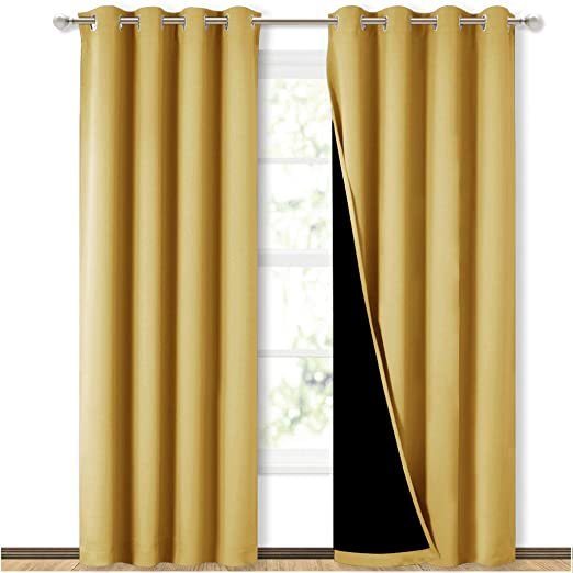 SELF JACQUARD BLACKOUT CURTAINS - GLOW YELLOW image 0