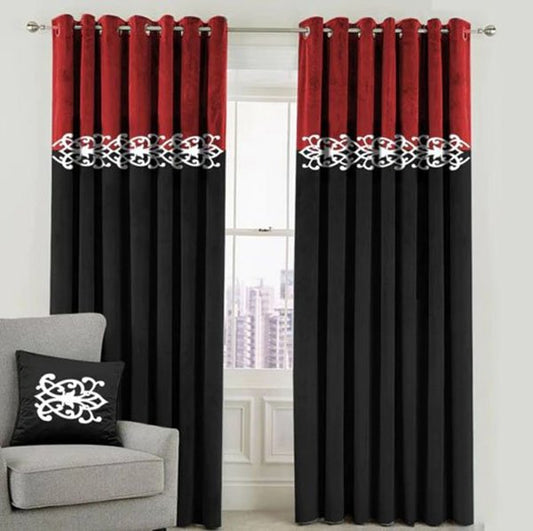 MAROON & BLACK DOUBLE TONE VELVET CURTAINS - SET OF 2 PANELS image 0