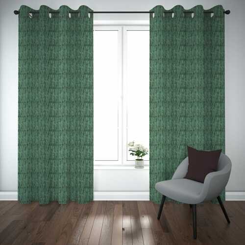 Premium Self Jacquard Curtains Fish Design Dark Green ( 2 Curtain Set ) image 0
