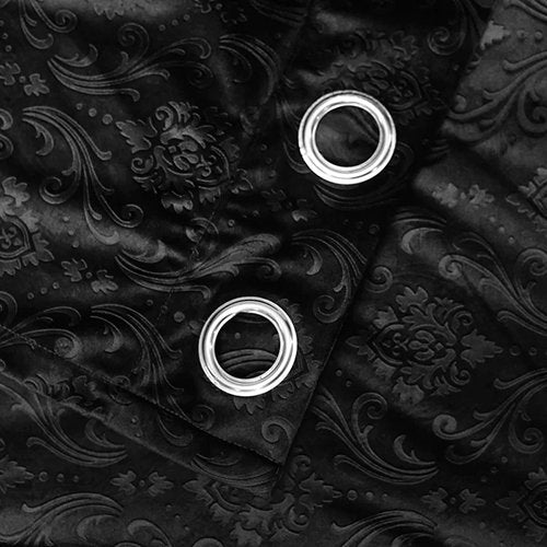 BLACK SELF PRINT VELVET CURTAINS - SET OF 2 PANELS image 1