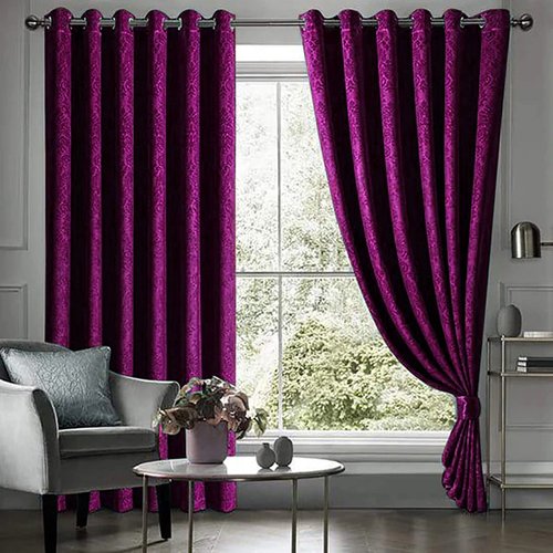 PURPLE SELF PRINT VELVET CURTAINS - SET OF 2 PANELS image 0