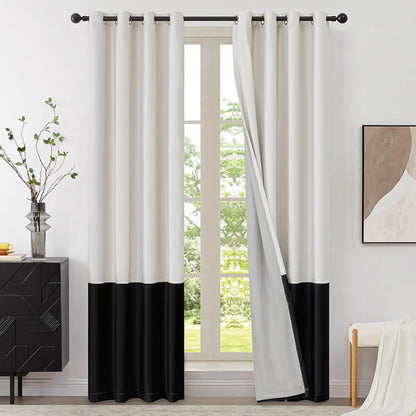 Premium Velvet Blackout Curtains Cream & Black ( 2 Curtains Set ) image 0