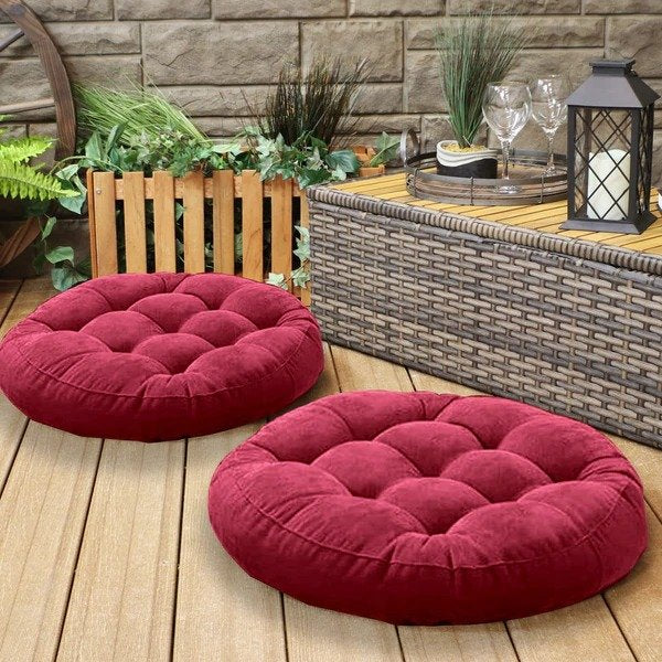 Pack of 2 Velvet Floor Cushions with Filling - Maroon image 0