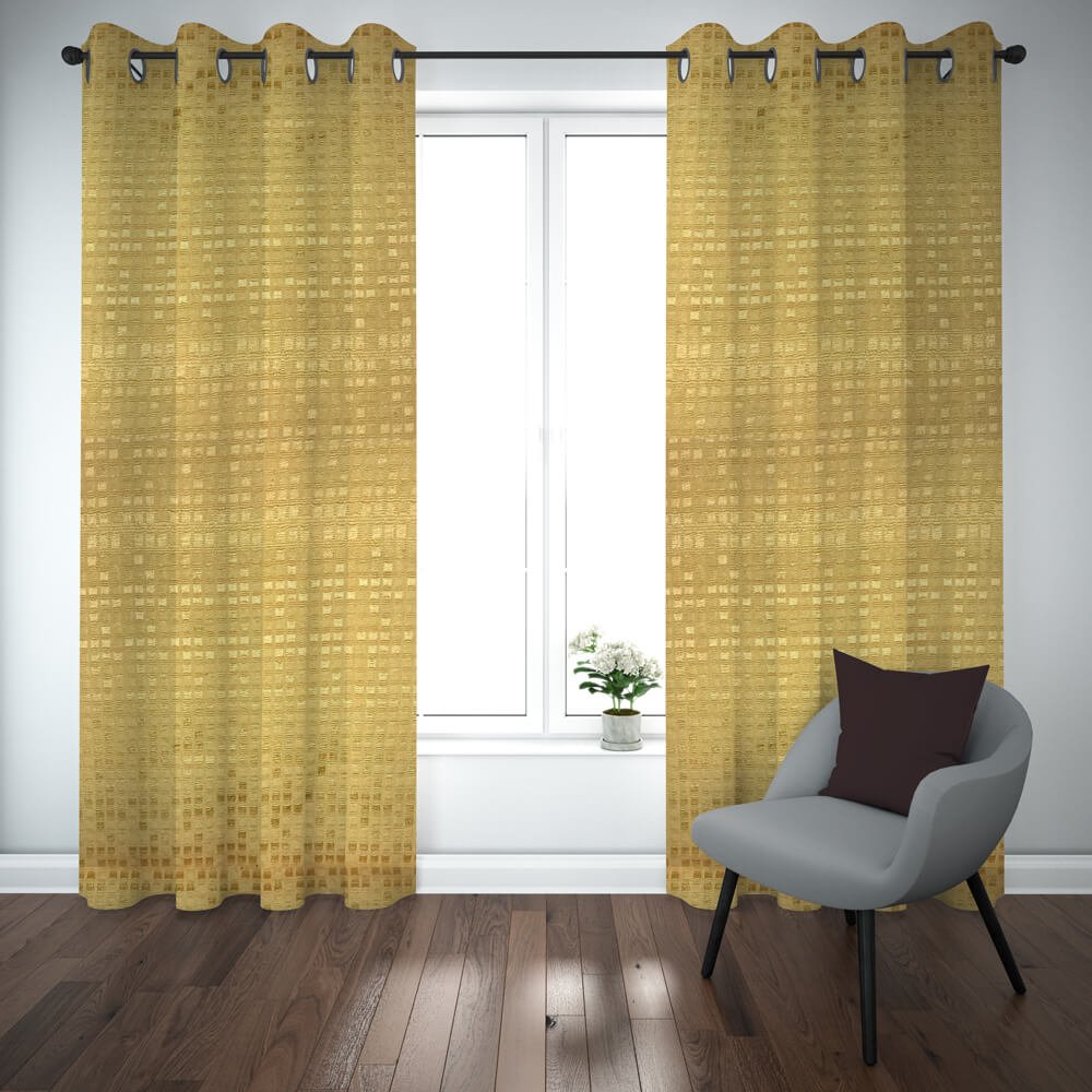 Export self dotted jacquard curtains Yellow ( 2 Curtains Set ) image 0