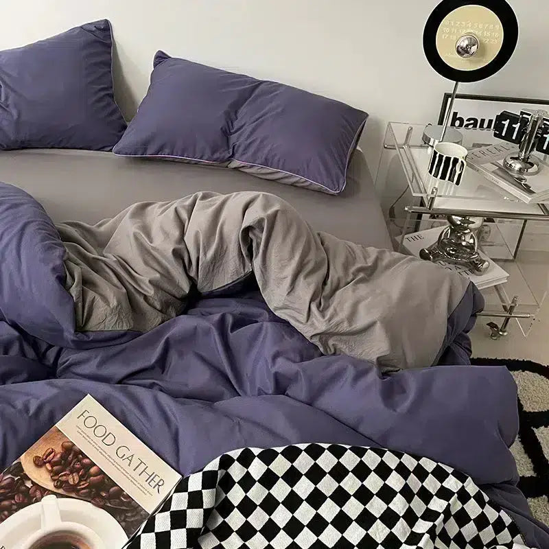Cotton Reversible Duvet Cover Set - Indigo & Grey image 0