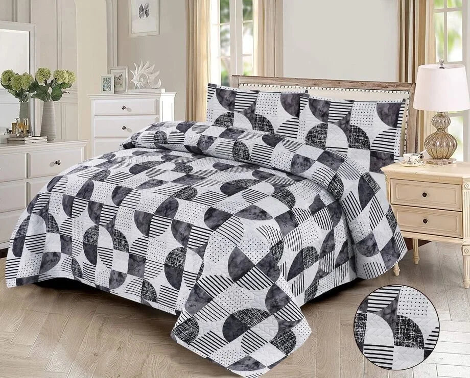 Graphite Curves Printed Bedspread - 3Pcs image 0