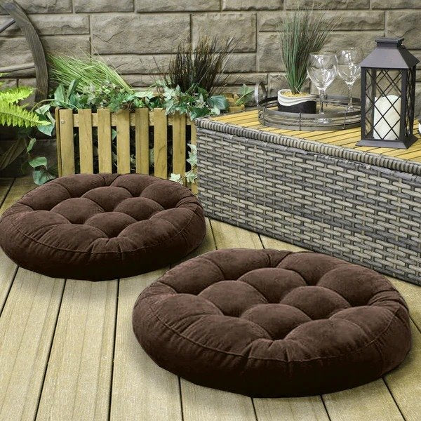 Pack of 2 Velvet Floor Cushions with Filling - Brown image 0