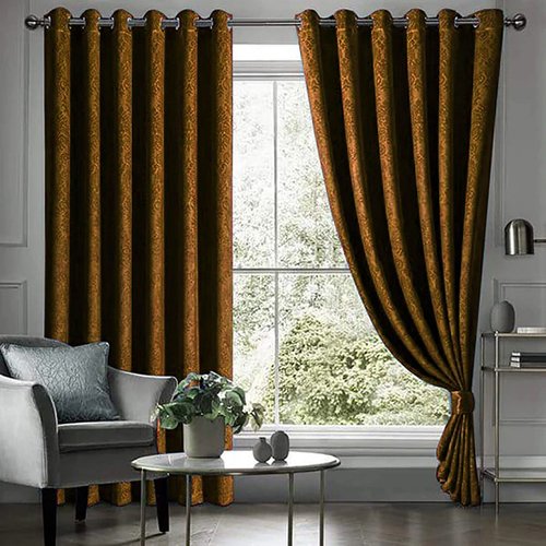 COPPER SELF PRINT VELVET CURTAINS - SET OF 2 PANELS image 0