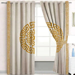 BEIGE & GOLDEN SPLENDID GREEK VELVET CURTAINS - SET OF 2 PANELS