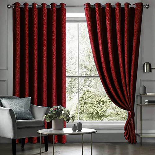 MAROON SELF PRINT VELVET CURTAINS - SET OF 2 PANELS image 0