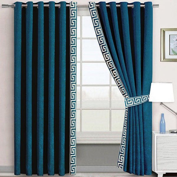 ZINC & WHITE SIDE BORDER VELVET CURTAINS - SET OF 2 PANELS image 0
