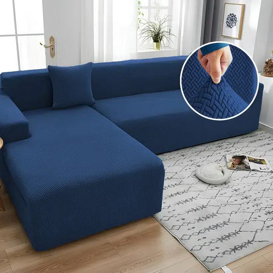 L-Shape Stripe Jacquard Sofa Covers - Navy Blue image 0