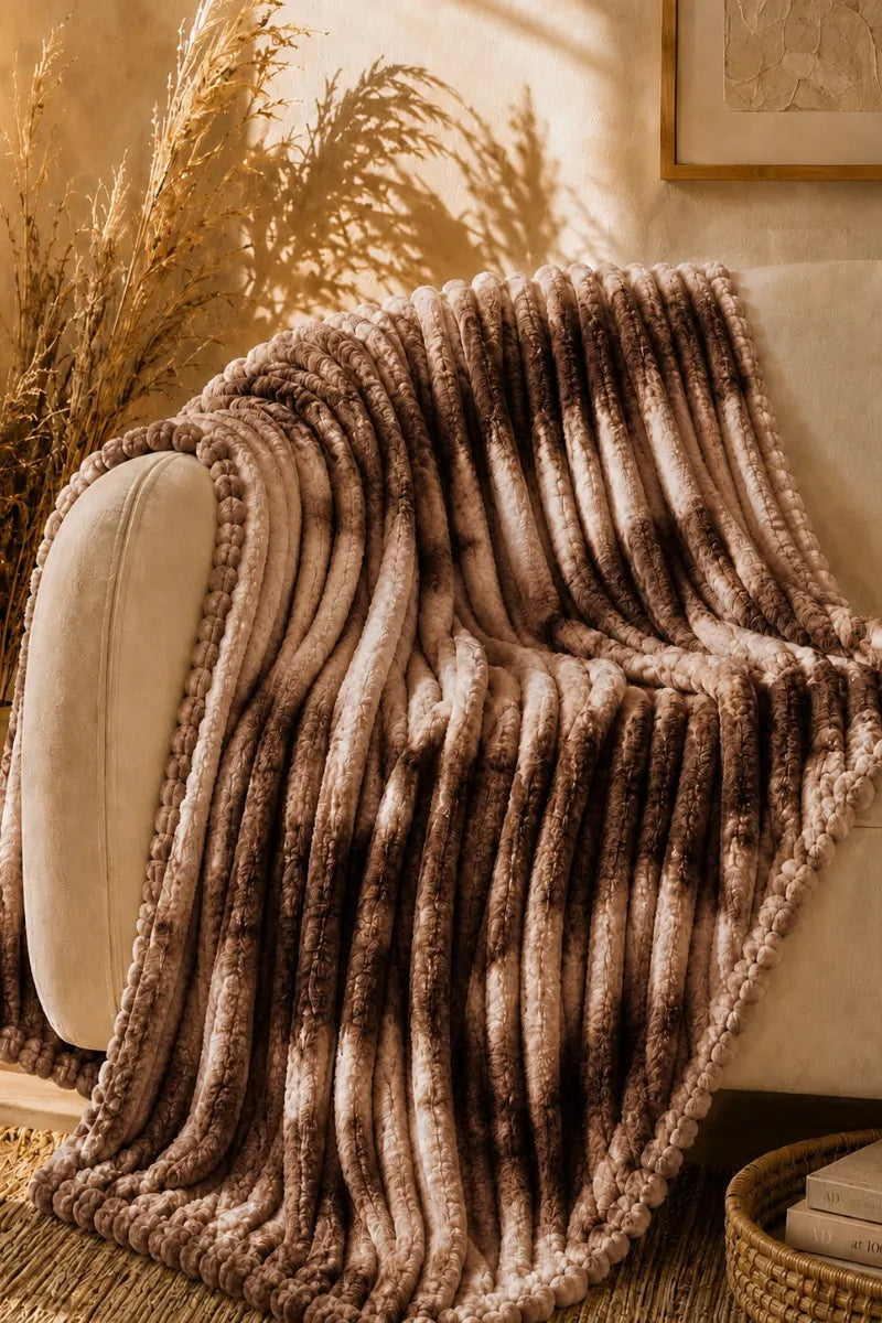 PREMIUM CORAL FLEECE BUBBLE BLANKET - MOCHA BROWN & TAUPE image 0