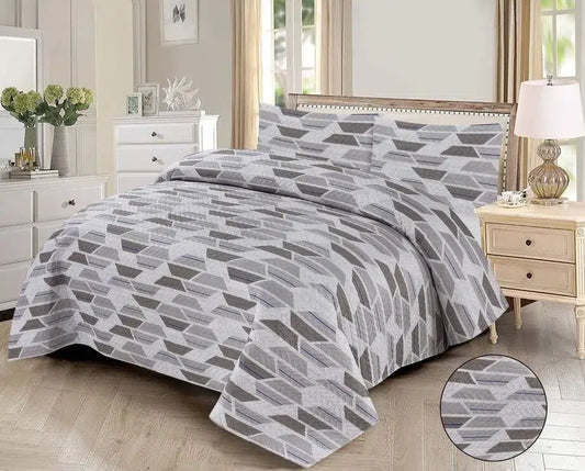 Steel Mosiac Printed Bedspread - 3Pcs image 0