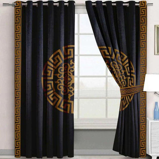 BLACK & COPPER SPLENDID GREEK VELVET CURTAINS - SET OF 2 PANELS image 0