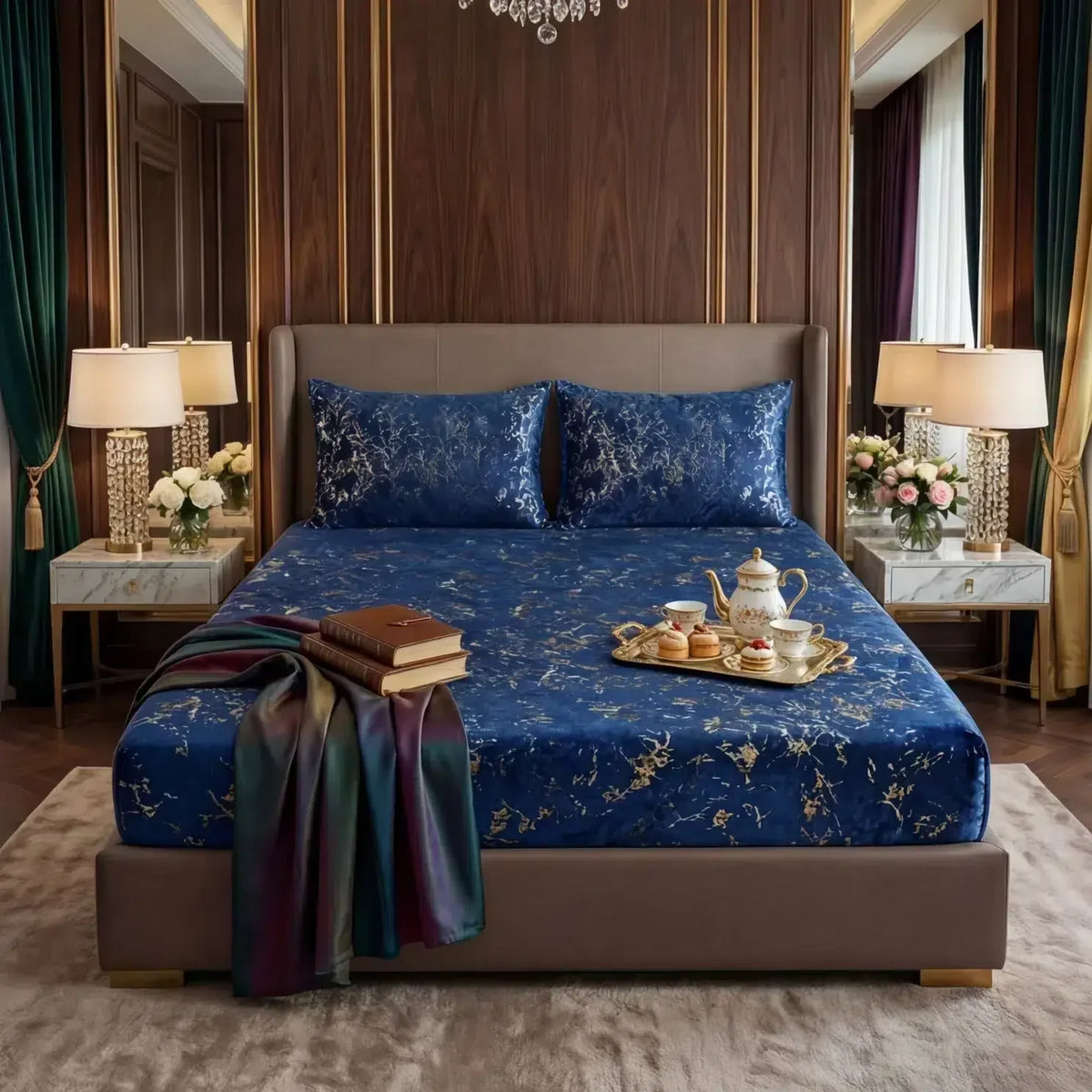 Premium Texture Velvet Fitted Bed Sheet Blue image 0