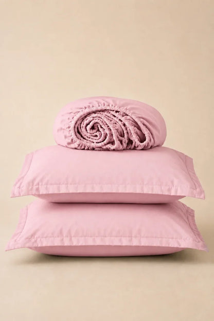 PINK SOLID COTTON FITTED BEDSHEET - 3PCS image 0