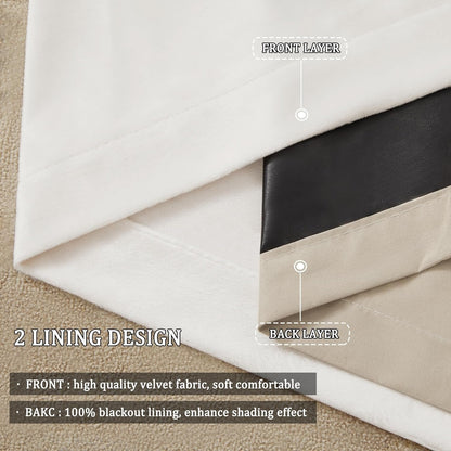 Premium Velvet Blackout Curtains Cream ( 2 Curtains Set ) image 1