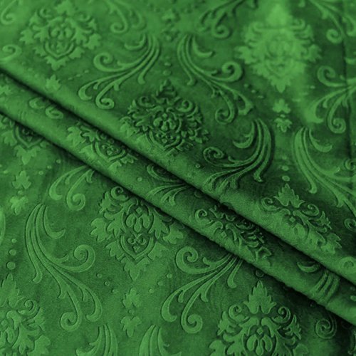 GREEN SELF PRINT VELVET CURTAINS - SET OF 2 PANELS image 2