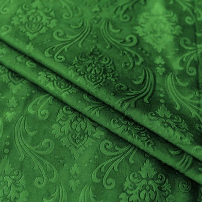 GREEN SELF PRINT VELVET CURTAINS - SET OF 2 PANELS image 2