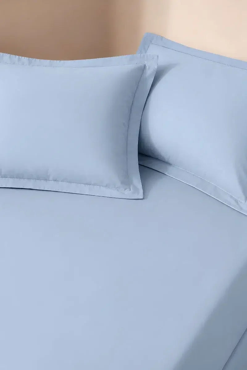 POWDER BLUE SOLID COTTON FITTED BEDSHEET - 3PCS image 1
