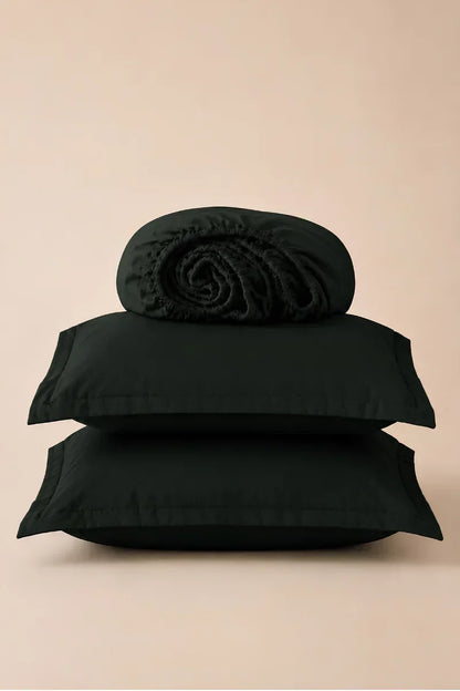 MIDNIGHT GREEN SOLID COTTON FITTED BEDSHEET - 3PCS image 0
