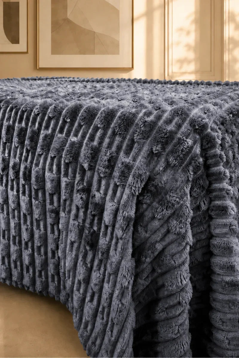 TEXTURED PLUSH BLANKET - CHARCOAL GREY image 1